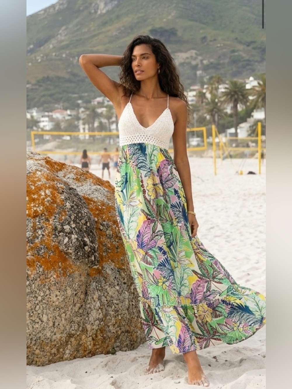 Miss June Paris Crochet Halter Maxi Dress Estimated Size S Boho Tassel